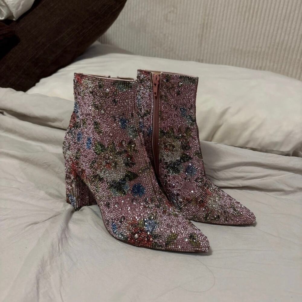 Betsey Johnson Floral Cady Glass Gem Boots